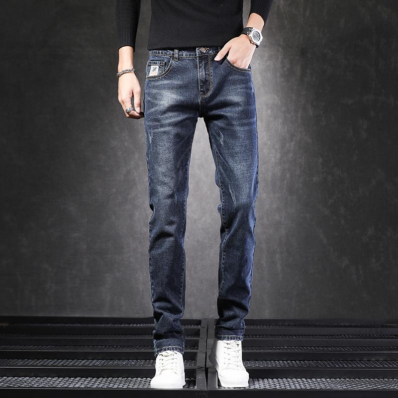 men's jeans fashion brand loose straight high elastic spring and autumn korean style trendy ankle length pants slim fit ankle tight trousers