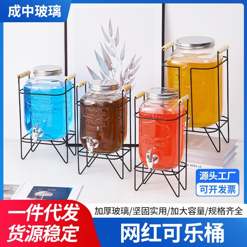 glass bottle coke barrel with faucet juice jar bar wine mixer barrel beverage barrel lemon glass jar sparkling wine container