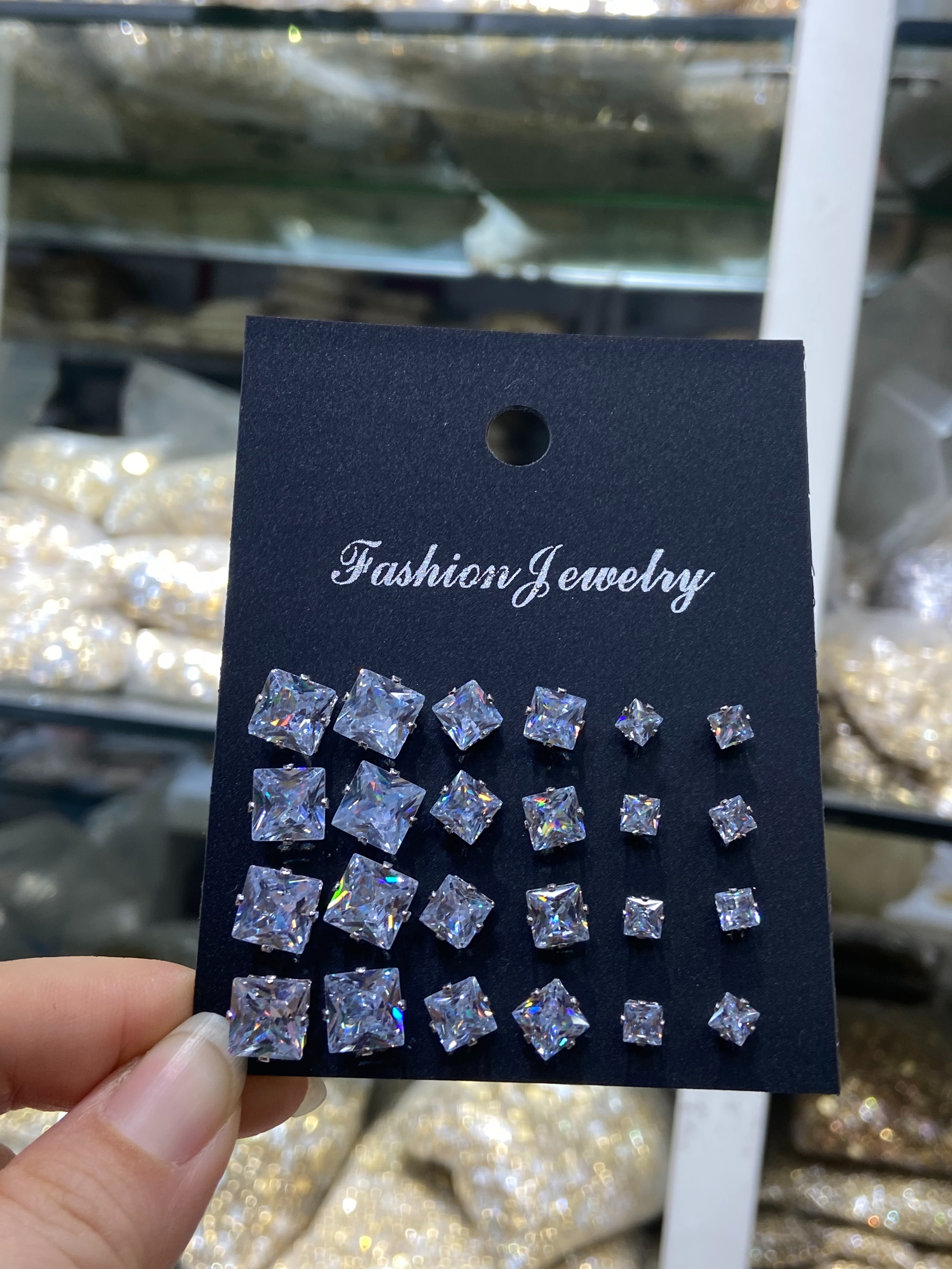 E-commerce bestseller square ear stud set, silver ear bone stud manufacturer wholesale accessories, earrings, ear stud creative accessories Item Picture