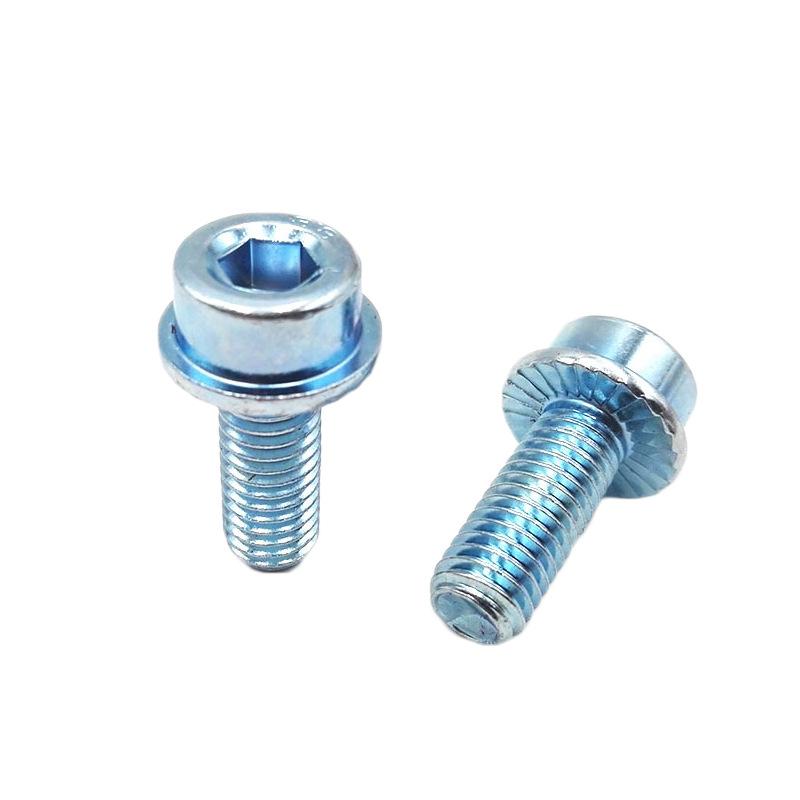 din251 hexagon socket flange screw 8.8 grade blue white zinc hexagon socket head flange surface toothed screw Item Picture
