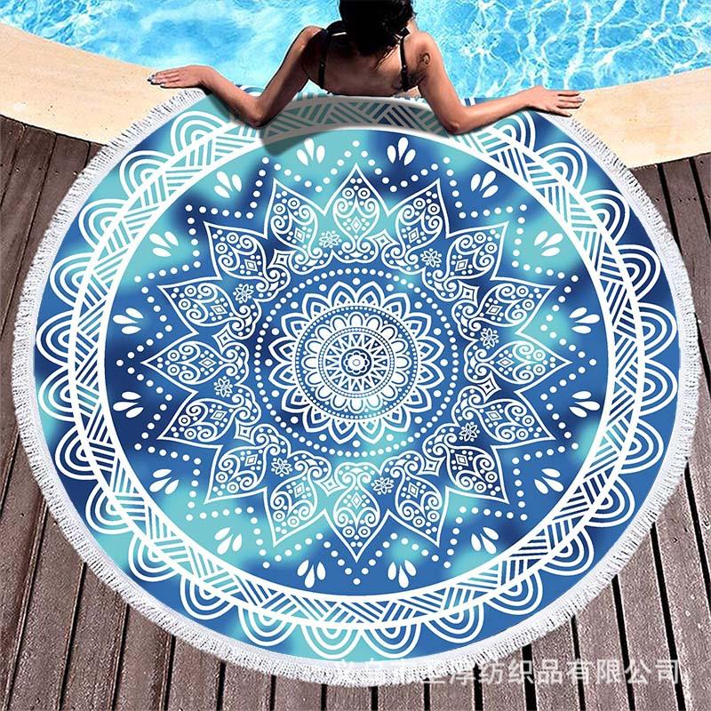 European and American Beach Towel Microfiber round Tassel Beach Towel Beach Bath Towel round Tassel Beach Towel Beach Towel
