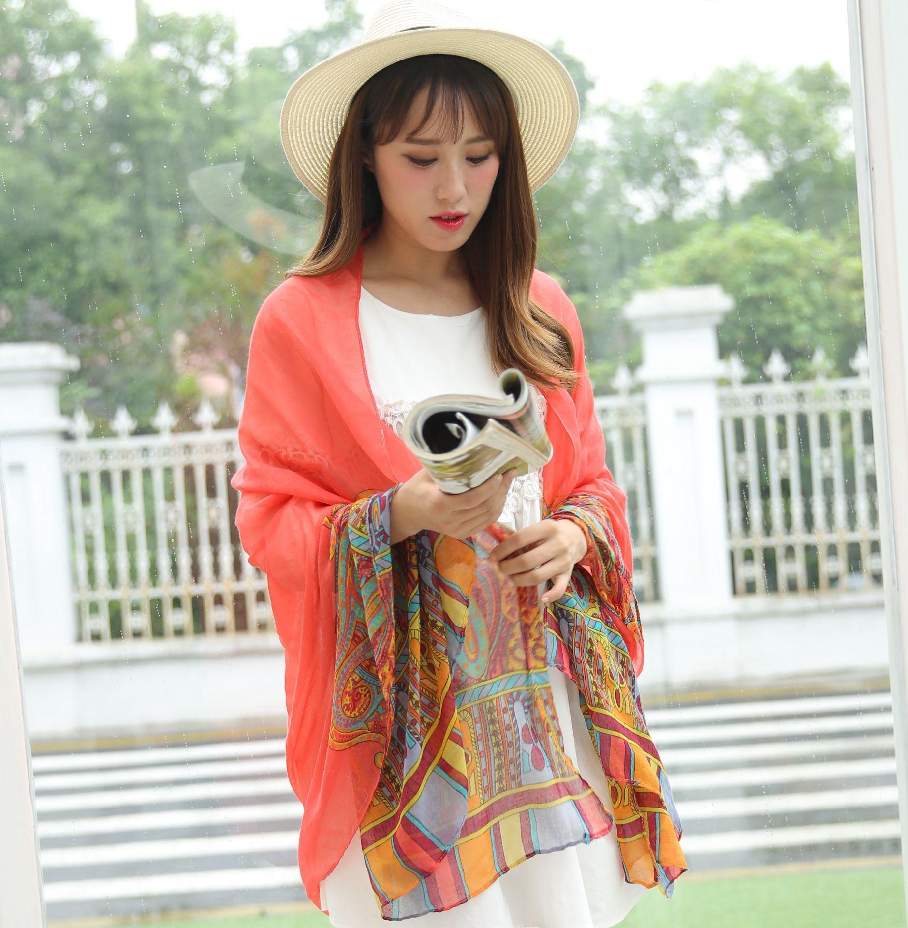 ethnic style scarf women's beach travel beach towel printed scarf women's sunscreen shawl cotton and linen scarf scarf wholesale