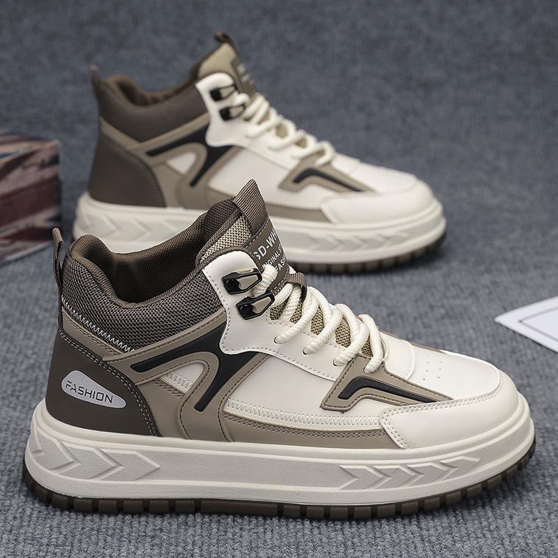 2024 autumn and winter new four seasons high-top teen board shoes leather men's shoes fashion all-match fashion shoes live hot full figure