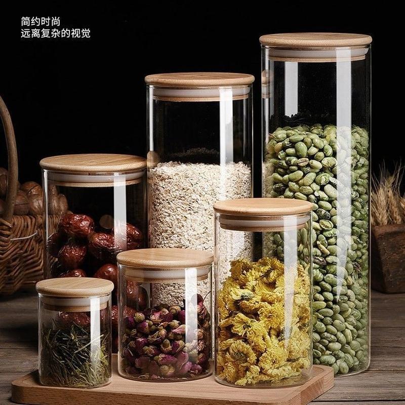 glass storage jar borosilicate clear with cover tea glass jar bamboo storage jar storage daily kitchen new product