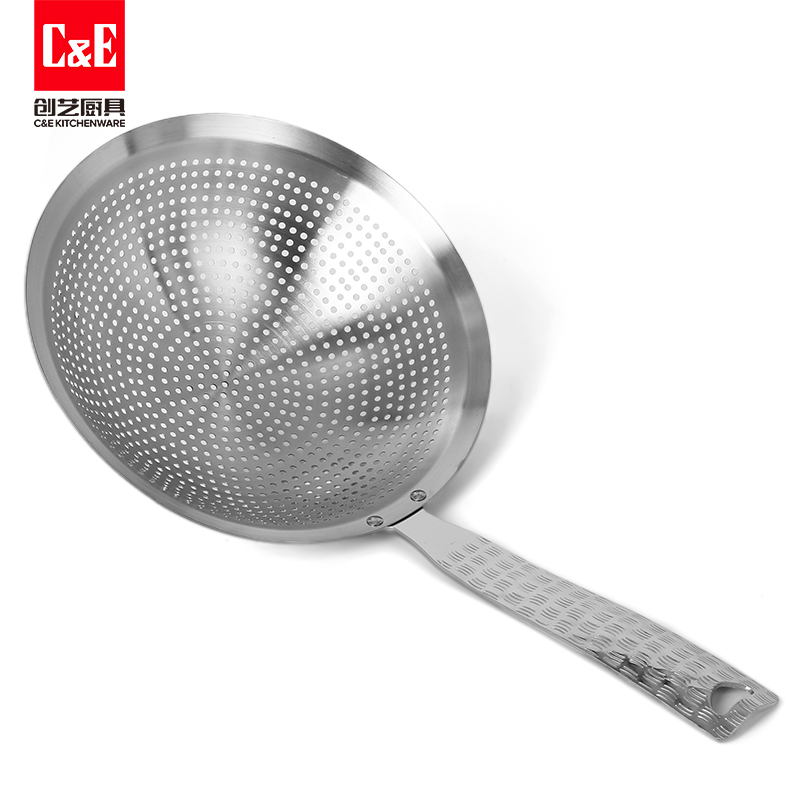 欧美漏勺捞面勺/厨房用品/商用厨房用品/锅柄/核桃沙过滤网白底实物图