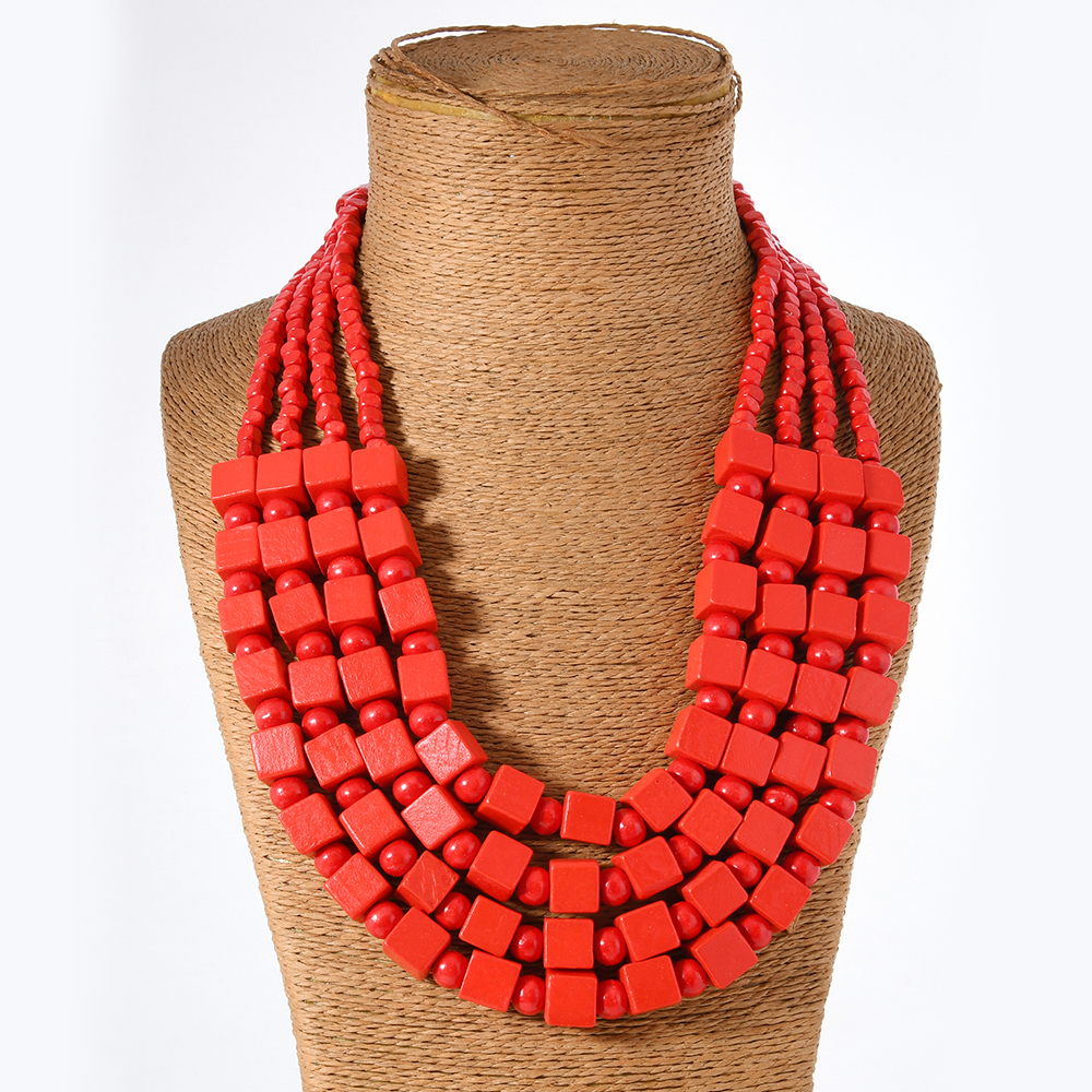 波西米亚民族风复古手工制作木质装饰项链女气质百搭多层叠戴福椰椰-569