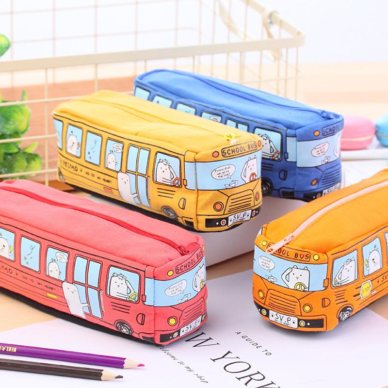 south korea creative student stationery small animal bus pencil case bus pencil box for men and women canvas stationery box
