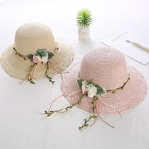 2021 Spring and Summer New Outdoor UV-Proof Straw Hat Korean Style Foldable Lady's Flower Dome Sun-Proof Straw Hat