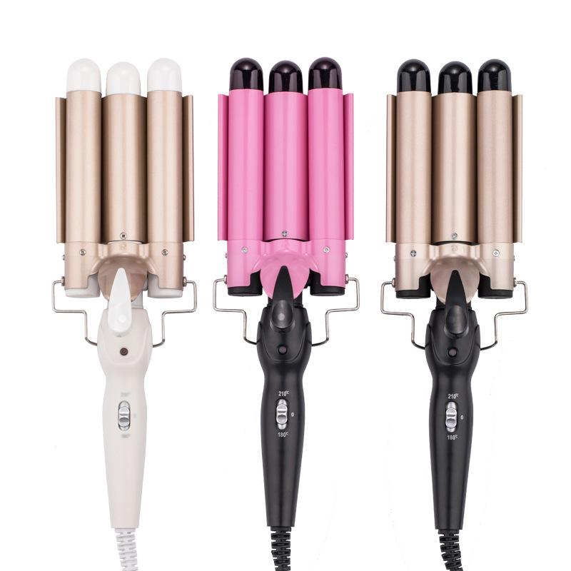 factory popular hair curler household hair curler golden three tube hair curler big wave electric hair curler plywood cross-border