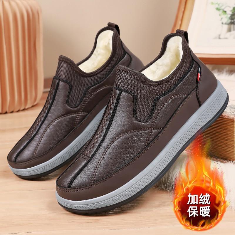 cotton shoes winter new outdoor casual and comfortable men's shoes warm slip-on fleece-lined thick dad shoes one piece dropshipping full figure