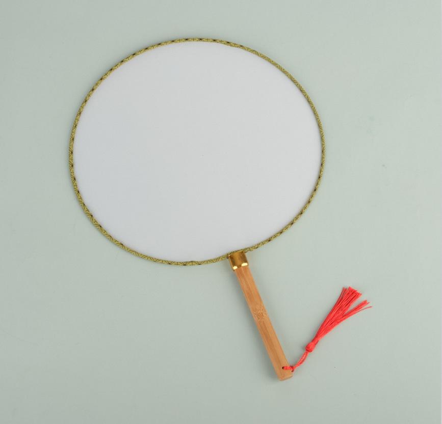 bamboo handle wooden handle big white fan long handle hand fan raw silk circular fan japanese style retro round fan antique fan