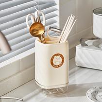bear chopsticks holder chopsticks box drain removable cream style kitchen countertop organizer finishing knife, fork and spoon chopstick barrel