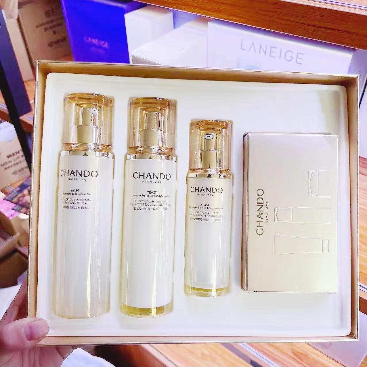 CHANDO Whitening Whitening Chasing Light Skin Care Products Facial Cleanser Luminous Toner and Lotion Essence Liquid Face Cream Cosmetics Set Specification drawing