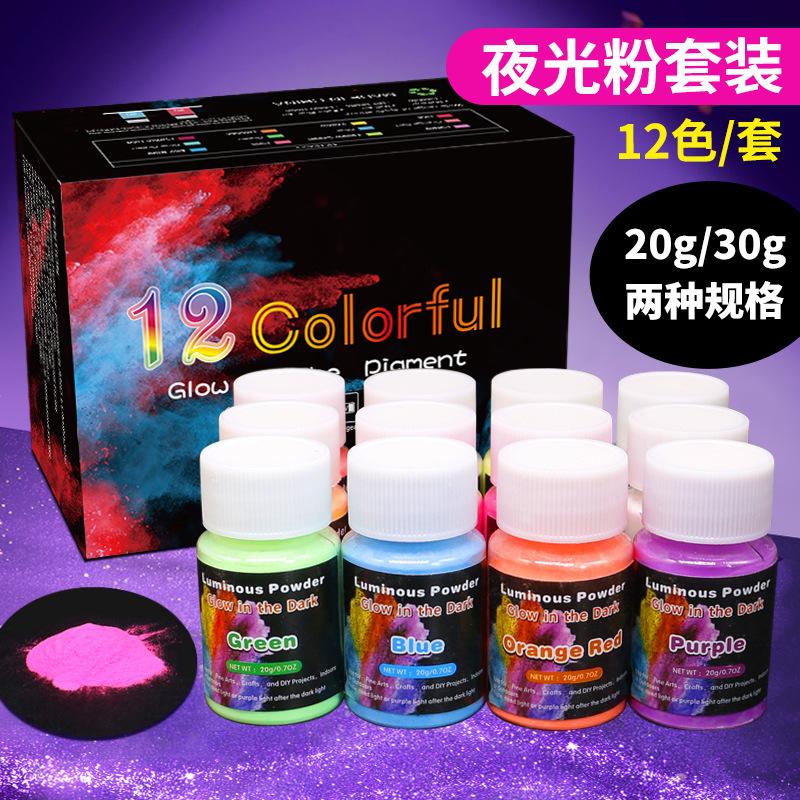 Wholesale Long-Lasting Highlight Luminous Powder Injection Nail Fluorescent Powder DIY Crystal Glue 12-Color Luminous Powder Set