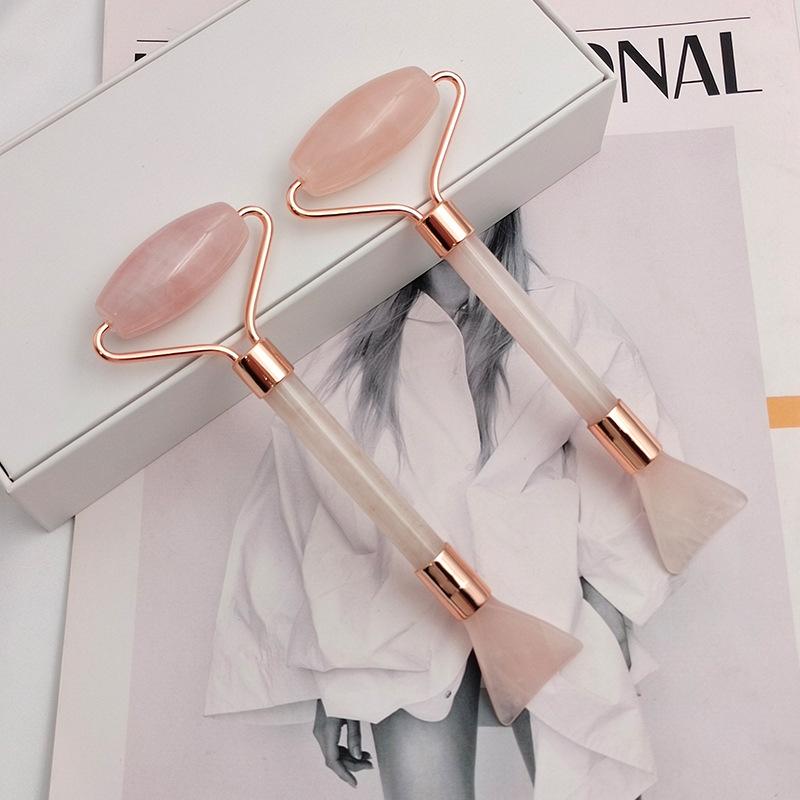 New Pink Crystal Jade Roller Facial Treatment Brush Dual Head Dual-Use Small Scraper Facial Treatment Brush Jade Roller Massager