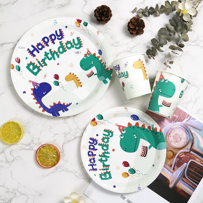 amazon disposable cartoon tableware wholesale dinosaur party birthday party tableware disposable paper plate paper cup