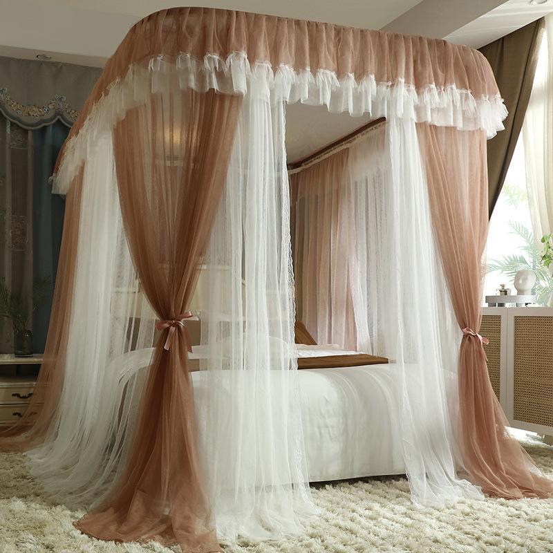 double-layer rail mosquito net court floor three-door mosquito net bold bracket princess-style encrypted tent yarn bed curtain u-shaped