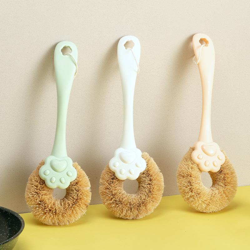 kitchen coconut palm pot brush soft brush oil-free not hurt pot long handle hanging descaling oil stain durable wash pot brush