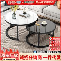 Coffee Table Living Room Creative Home Italian round Suit Small Apartment Marble Ins Light Luxury Iron Tea Table Edge
