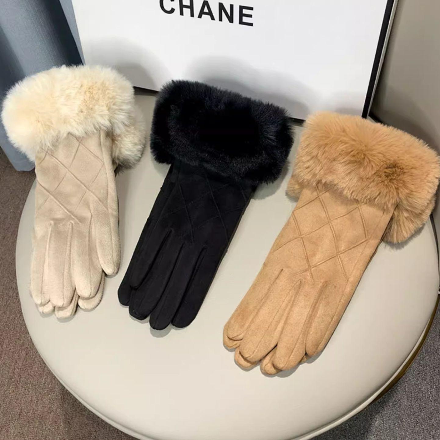 new suede gloves winter fleece lined padded warm keeping touch screen gloves outdoor riding cold-proof wholesale