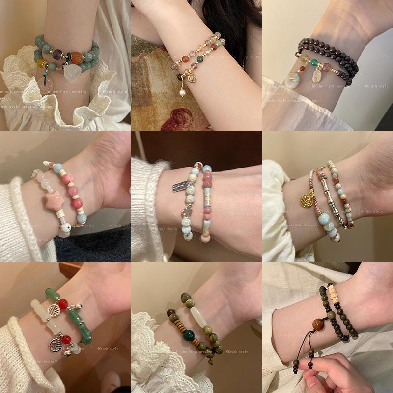 2024 popular beaded bracelet for women retro high-grade versatile cinnabar bracelet ins style pearl bracelet wholesale