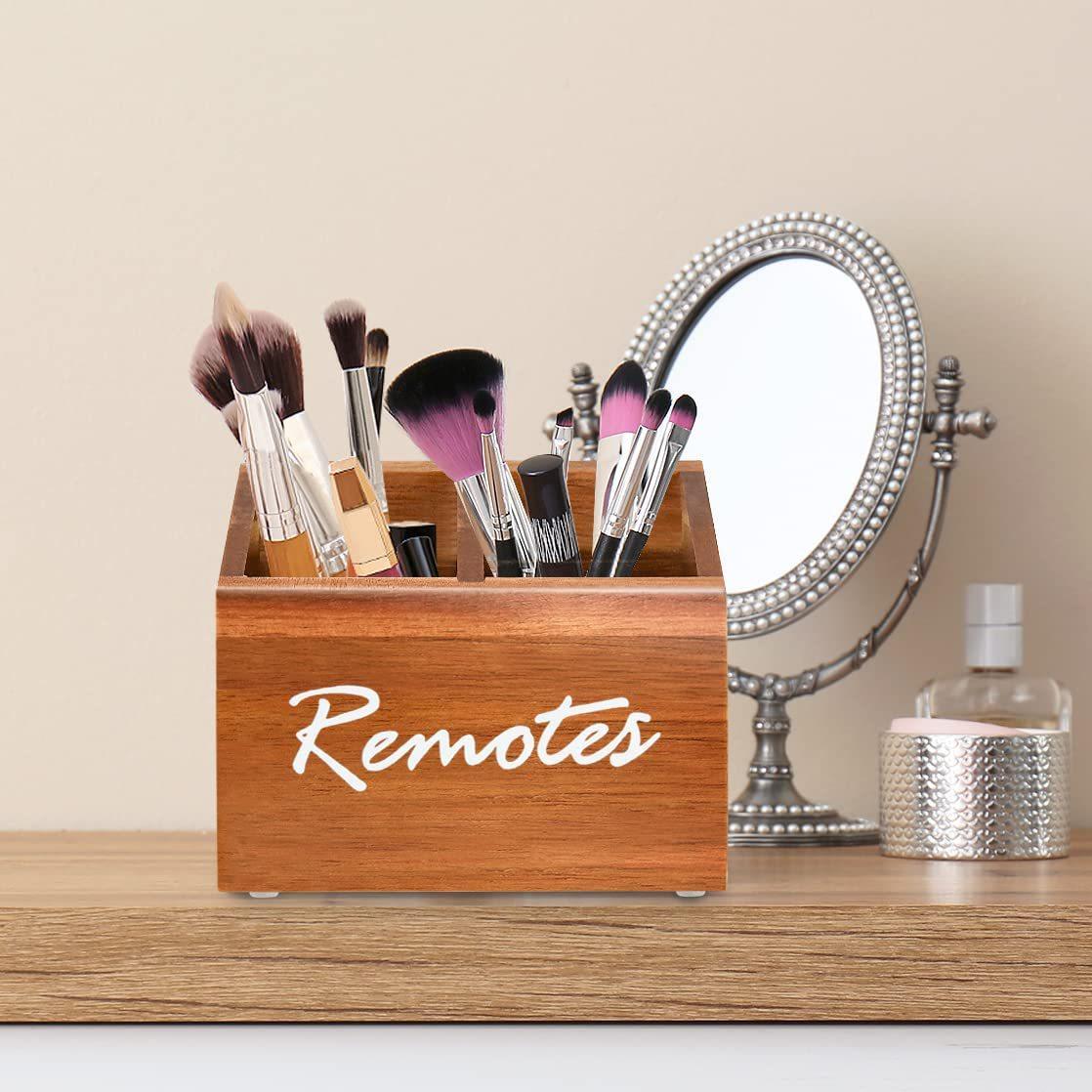 Wooden Remote Control Storage Box Wooden Desktop Organizer with Compartment Desktop Remote Remote Control Storage Bracket