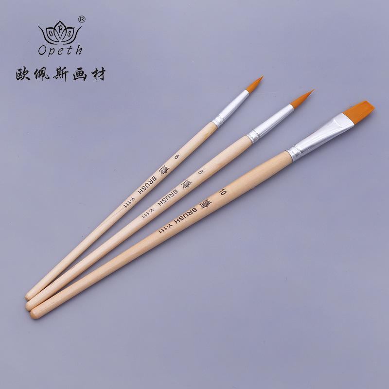 Cross-Border 3 Wooden Poles Children's Drawing Pen Horse Hair Brush Watercolor Oil Painting Plaster Vitamin Ballpen Set Factory Wholesale