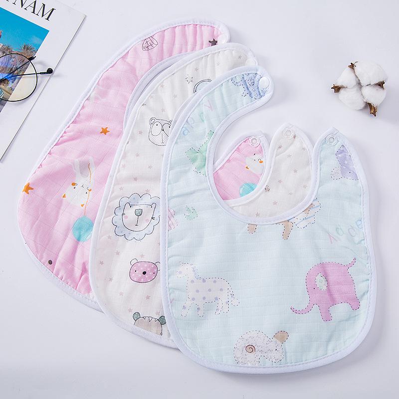 Baby Cotton Gauze Saliva Towel Baby Waterproof Bib Bib Bib No Fluoresce Snap Button Easy to Clean