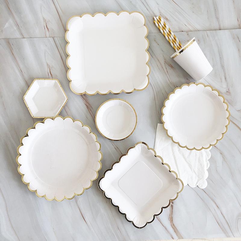eco-friendly white disposable small kit children's birthday cake plate plate party tableware paper pallet paper cup tissue suit