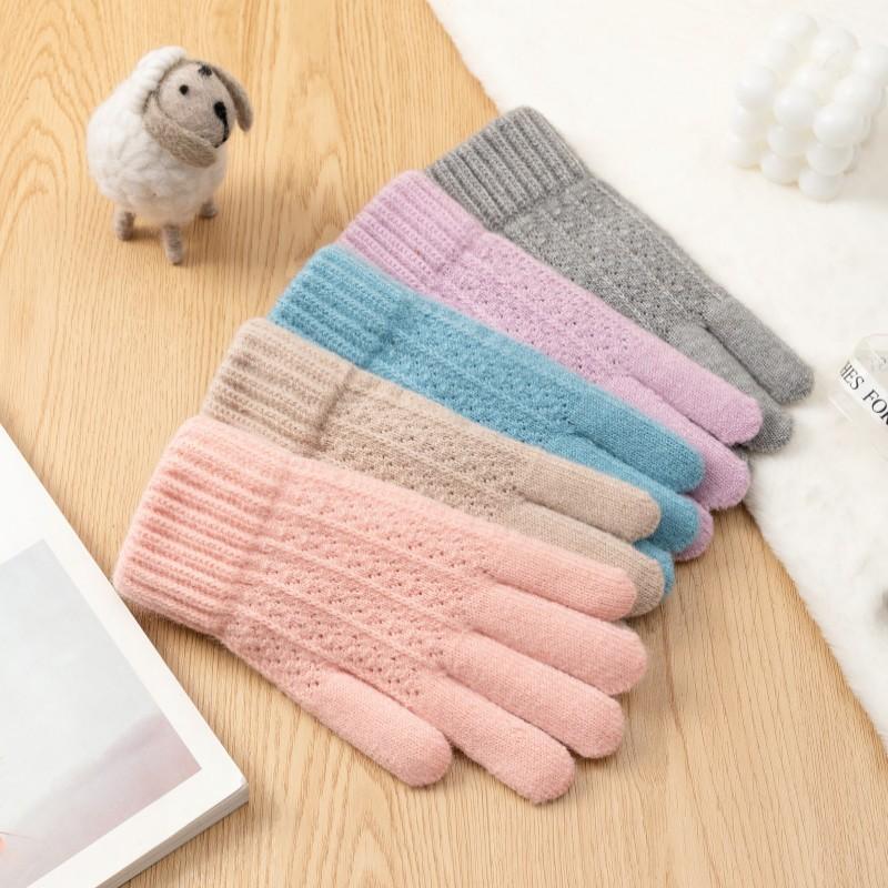 touch screen gloves winter women's thickened warm exposed two-finger knitted wool cycling cold protection playing games wholesale factory