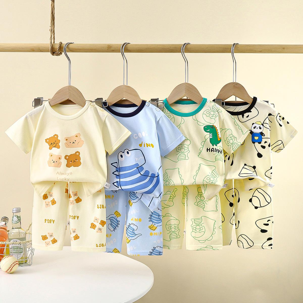 children's short-sleeved suit cotton summer baby t-shirt boys' home wear clothes girls' pajamas summer clothes children's wear