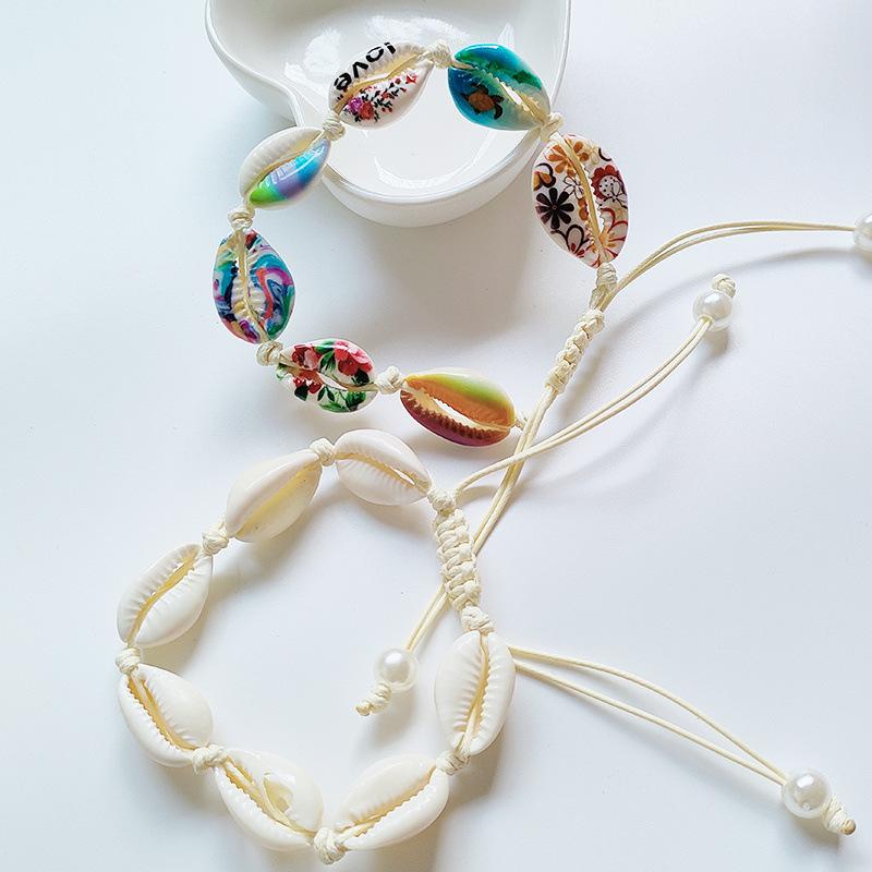 bohemian natural shell woven bracelet wax line hand-woven painted diy shell bracelet pearl bracelet