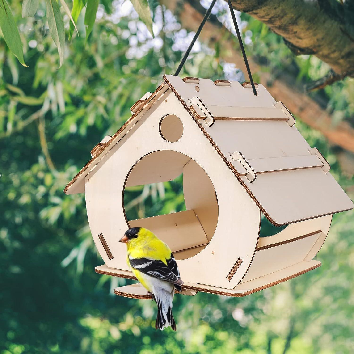Hanging Wooden Bird Feeder Bird House DIY Assembly Outdoor Garden Decoration Feeder Bird Cage Bird House