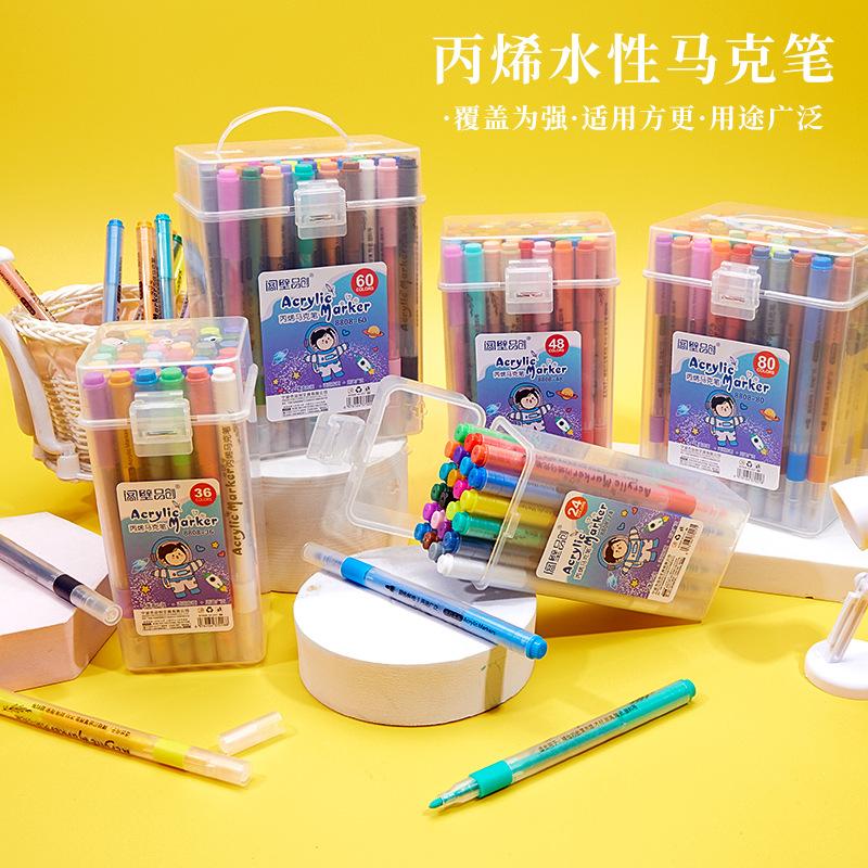 barrel transparent fine counts single head painting coloring opaque paper stackable acrylic marker pen water-based ink washable