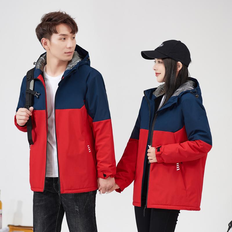 秋冬新款户外舒适石墨烯情侣拼色一体加绒冲锋衣DX-9898