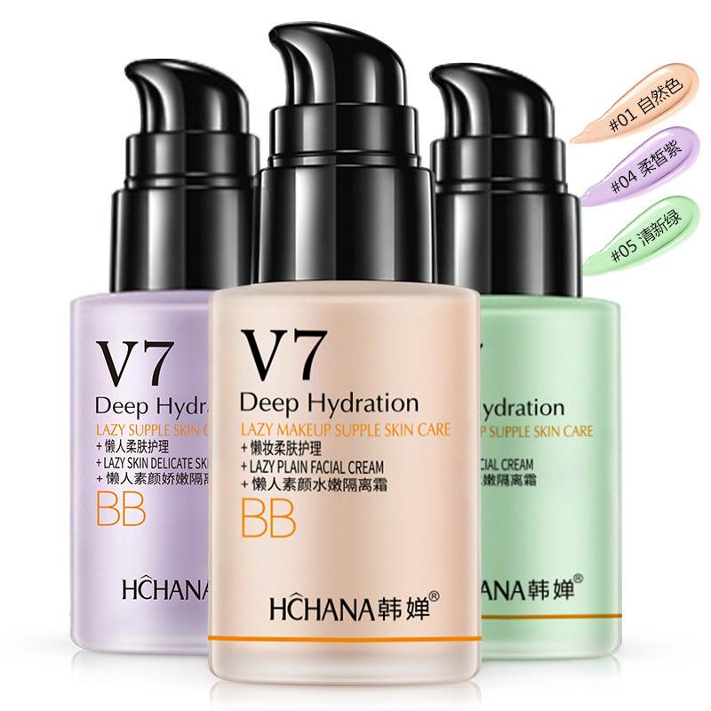 hchana v7 lazy face cream tender makeup primer cushion foundation moisturizing concealer liquid foundation bb cream full figure