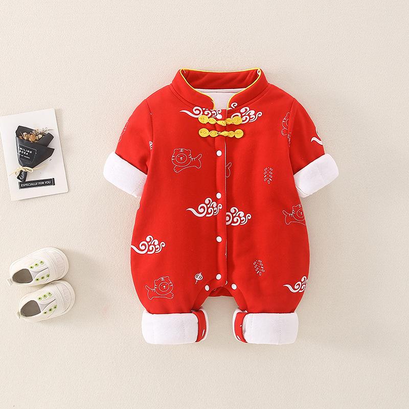 baby new year clothes cotton festive cartoon chinese style children's jumpsuit baby zhuazhou rompers jumpsuit new year clothes
