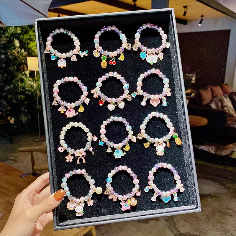 children's pearl cartoon bracelet cute gradient color bracelet girl baby decoration beaded bracelet bracelet accessories