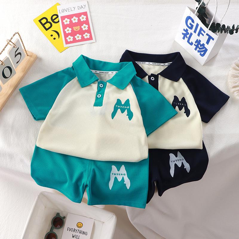 2024 summer short sleeve suit new girls' shirt boys' t-shirt clothes set suit baby western style top children's clothing batch