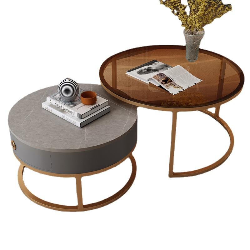 living room home light luxury and simplicity combination stone plate minimalist small table cream style small apartment italian glass round coffee table Item Picture