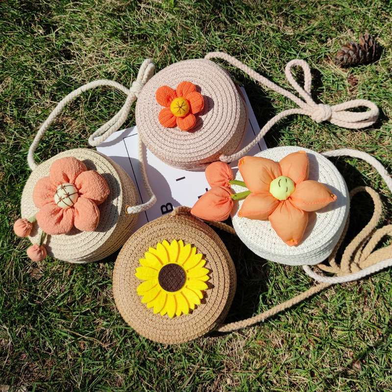 Verano handwoven grass woven small bag wholesale nude bag niños mini lindo flor niños grass bag cross body bag Specification image