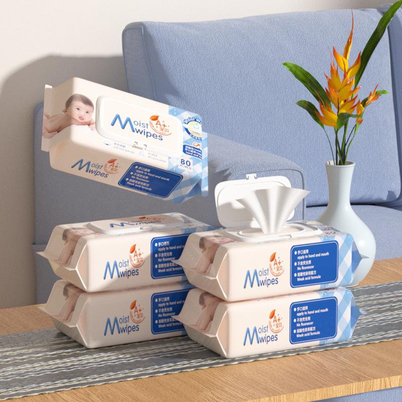 Newborn Baby 80 Pieces Baby Wipes Pregnant Women Mother and Baby Hand & Mouth Dedicated Cleaning Wipes Spot Bag-Packaging with Cover