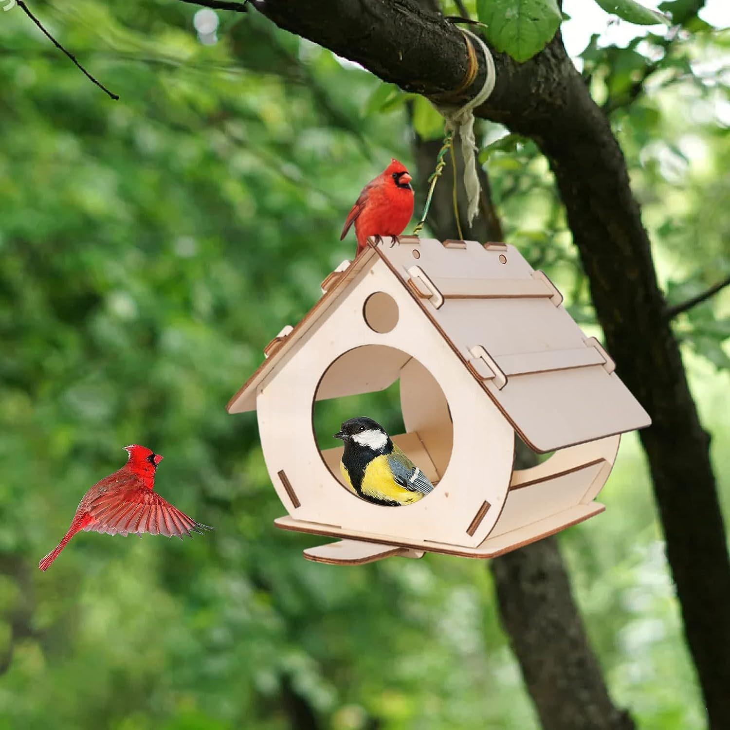 Cross-Border Hanging round Outdoor Wooden Bird Feeder Bird House Spot Garden Feeder Bird Cage Bird House Diy