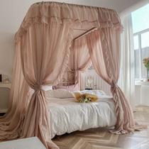2023 new u-shaped rail type linen bed curtain 1.8 household bedroom princess style floor mosquito net track type bed curtain