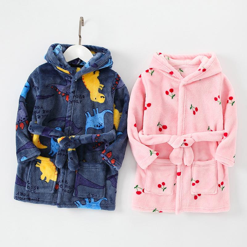 2023 spring, autumn and winter children clothing home clothes men's and women's baby bathrobe pajamas cartoon flannel hooded children's nightgown