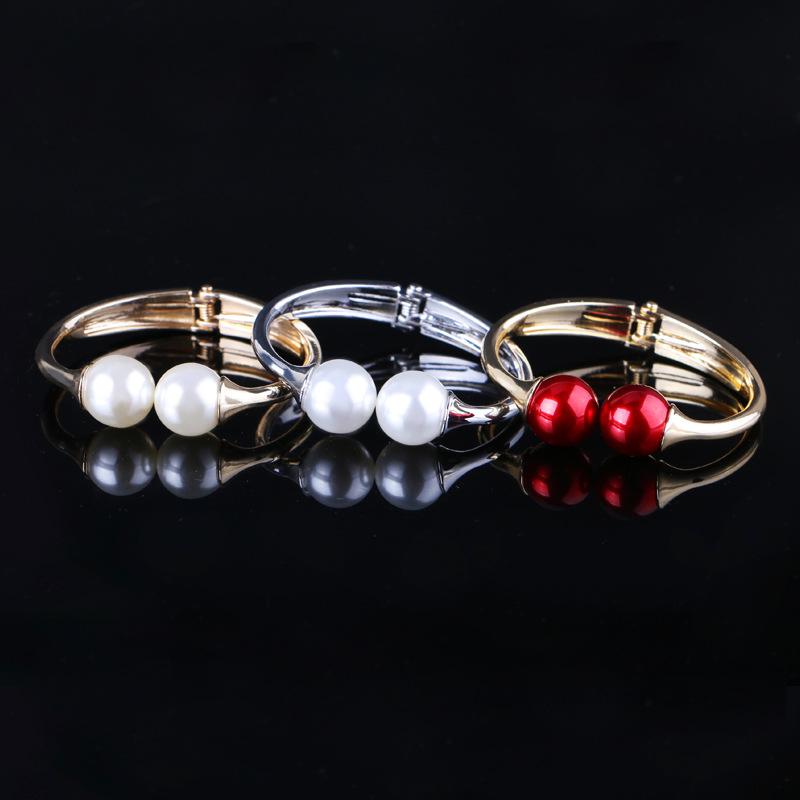 cross-border hot pearl bracelet metal stretch cuff bracelet pearl rhinestone-encrusted metal bracelet source in stock