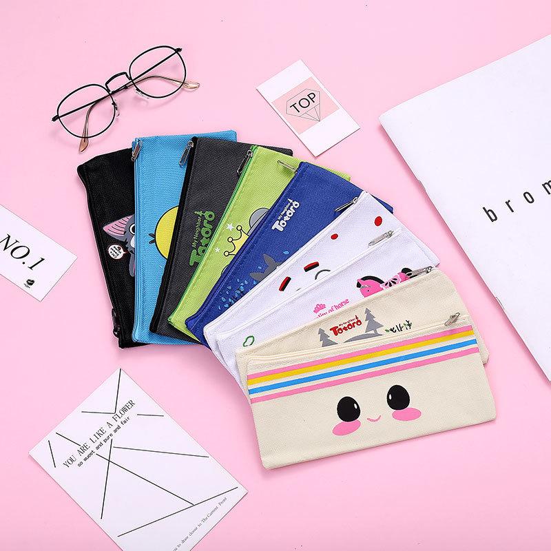 cartoon canvas pen bag cute oxford zipper coin purse stationery case student stationery pencil bag pencil pouch