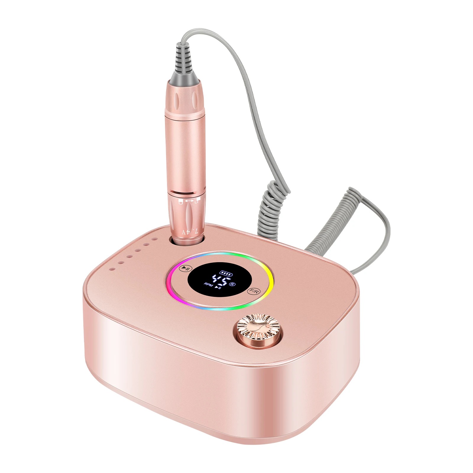 2024 New cross-border exclusive 45,000 RPM battery-powered nail polish machine with colorful light strips Item Picture