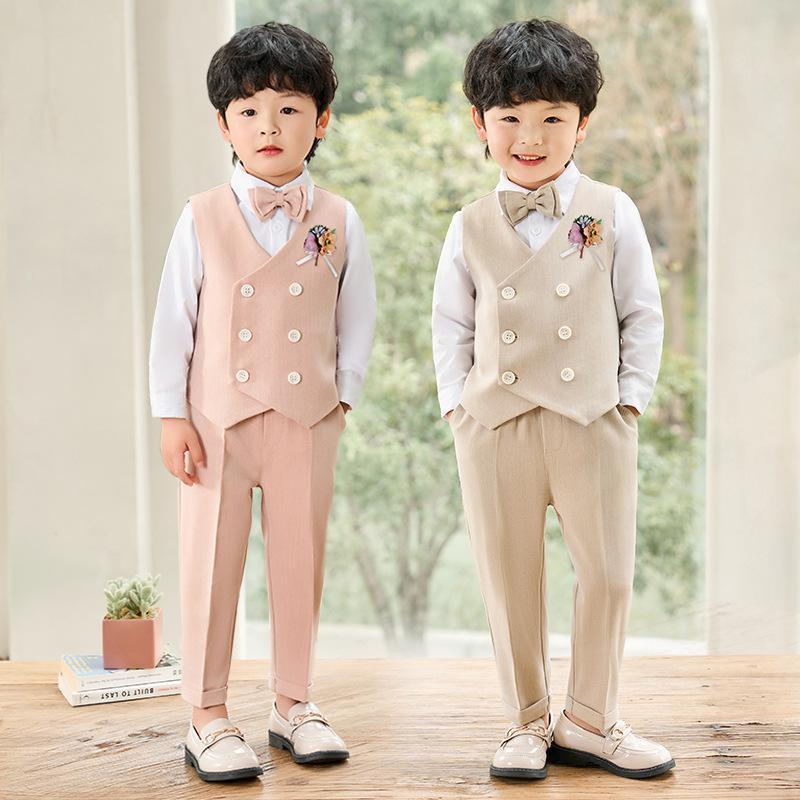 children's suits 2024 new british gentleman vest suit boy flower girl wedding clothes photography host costume