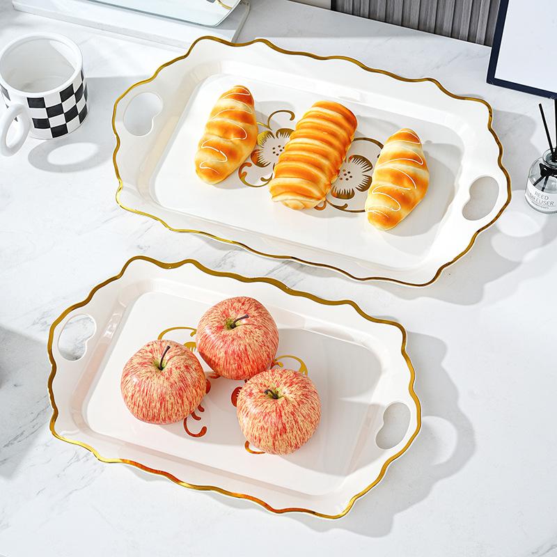 cream style square fruit plate light luxury golden edge handle fruit plate living room coffee table snack plate dried fruit tray